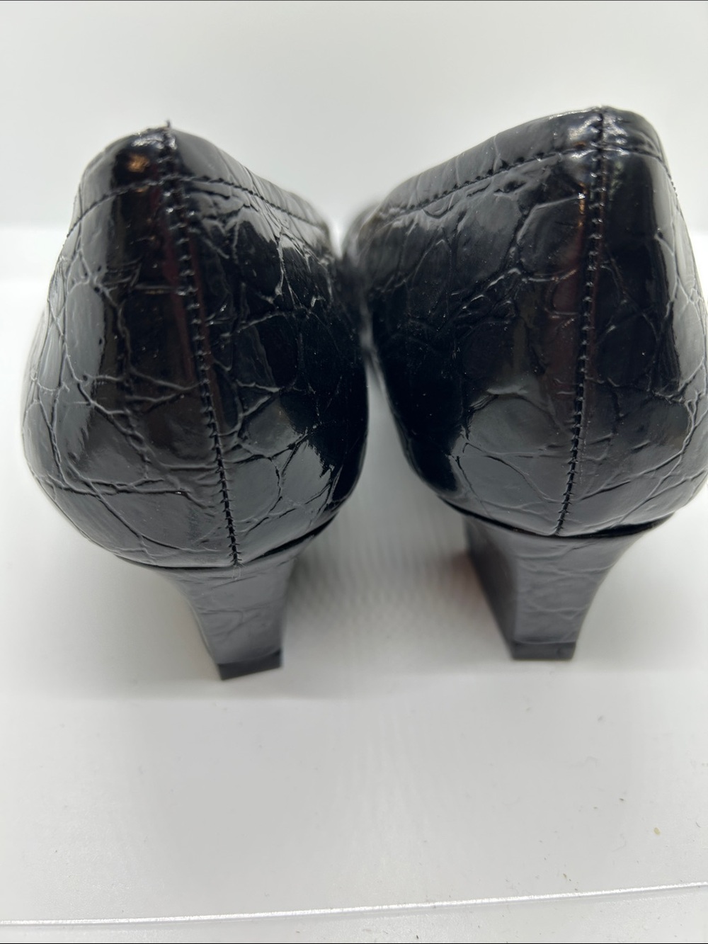 George Black Croc-Embossed Mid Heel Pumps